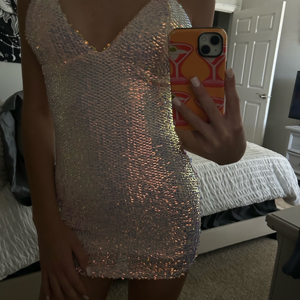 Fashion Nova Silver Sequin Bodycon Mini Dress